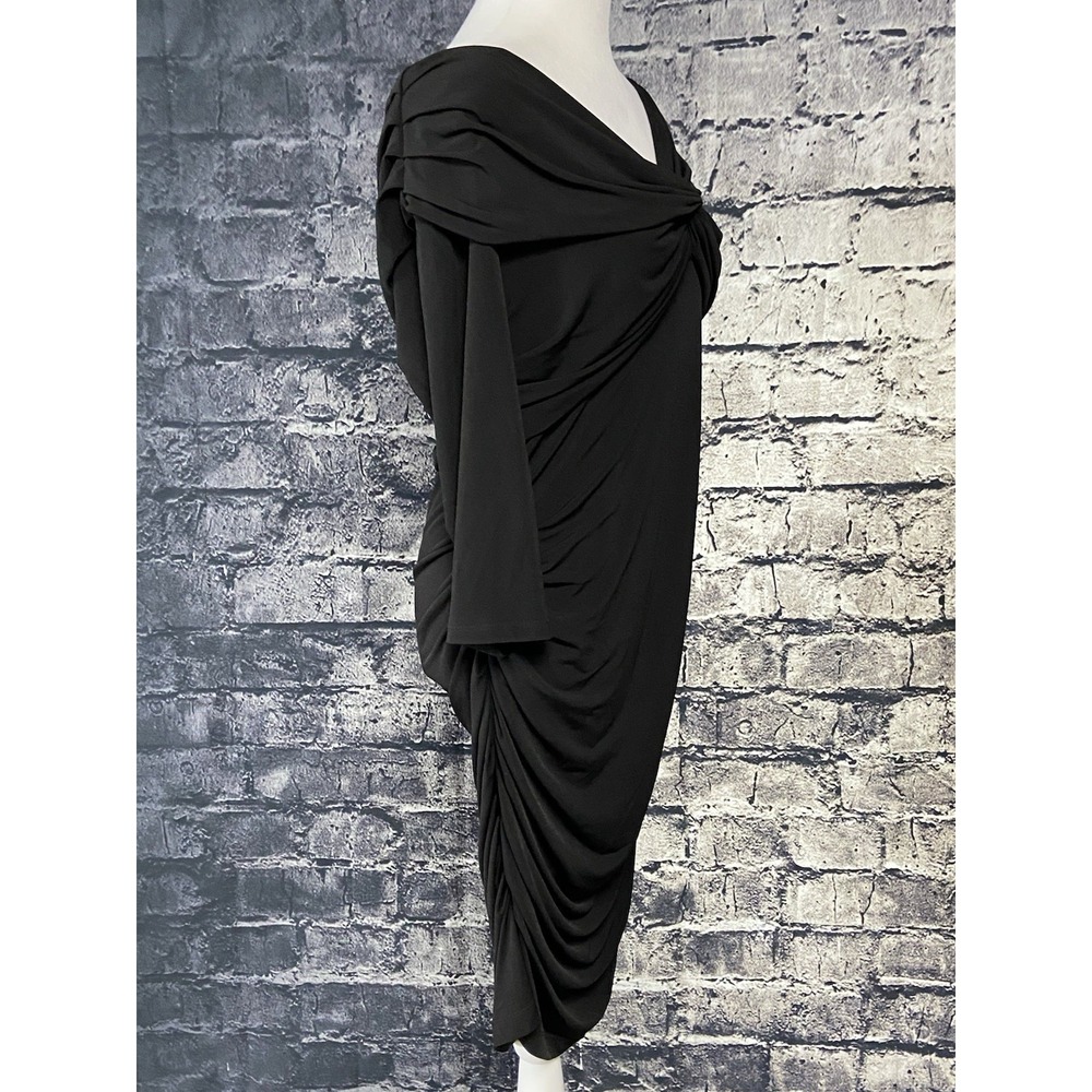 Muse Dress Womens 16 Black Ruched Off Shoulder Jersey Midi Cocktail Party - Picture 2 of 9